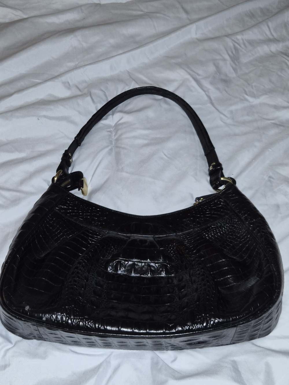 Brahmin Black Melbourne Croc Embossed satchel Bag - Picture 4 of 4
